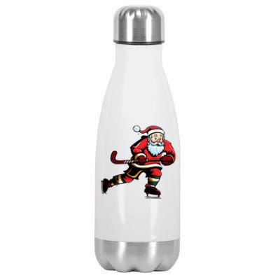 Santa Ice Hockey Lover Player Christmas Gift Stainless Steel Insulated Water Bottle