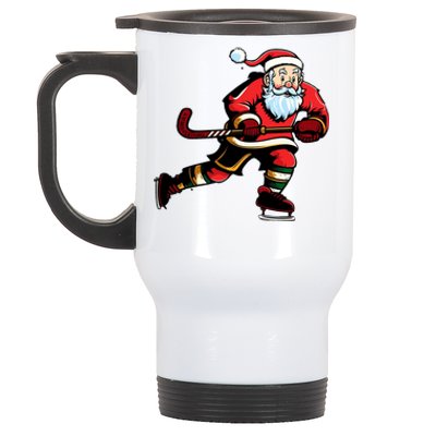 Santa Ice Hockey Lover Player Christmas Gift Stainless Steel Travel Mug