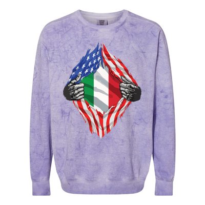 Super Italian Heritage Proud Italy Roots USA Flag Colorblast Crewneck Sweatshirt