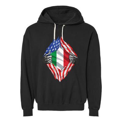 Super Italian Heritage Proud Italy Roots USA Flag Garment-Dyed Fleece Hoodie