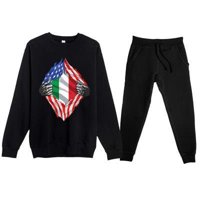 Super Italian Heritage Proud Italy Roots USA Flag Premium Crewneck Sweatsuit Set