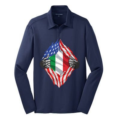 Super Italian Heritage Proud Italy Roots USA Flag Silk Touch Performance Long Sleeve Polo