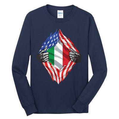 Super Italian Heritage Proud Italy Roots USA Flag Tall Long Sleeve T-Shirt