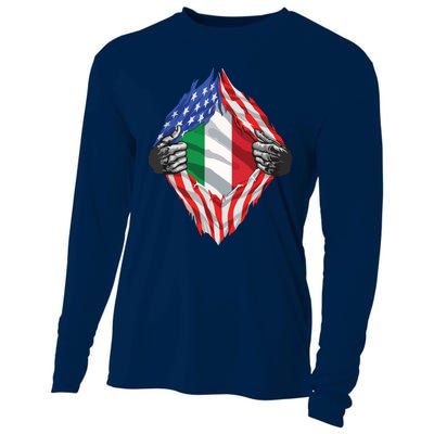 Super Italian Heritage Proud Italy Roots USA Flag Cooling Performance Long Sleeve Crew