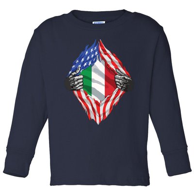 Super Italian Heritage Proud Italy Roots USA Flag Toddler Long Sleeve Shirt