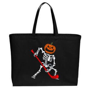 Skeleton Ice Hockey Halloween Pumpkin Hockey Cotton Canvas Jumbo Tote