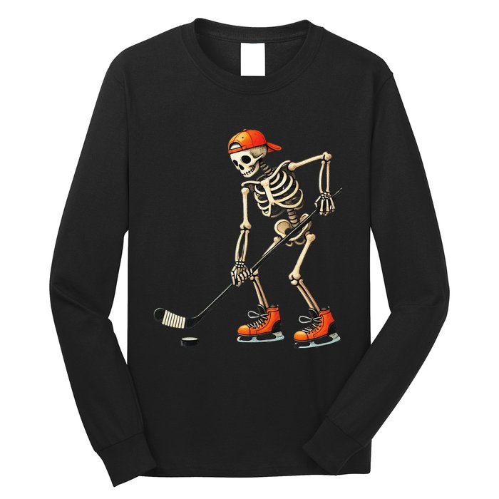 Skeleton Ice Hockey Halloween Costume Gift Long Sleeve Shirt