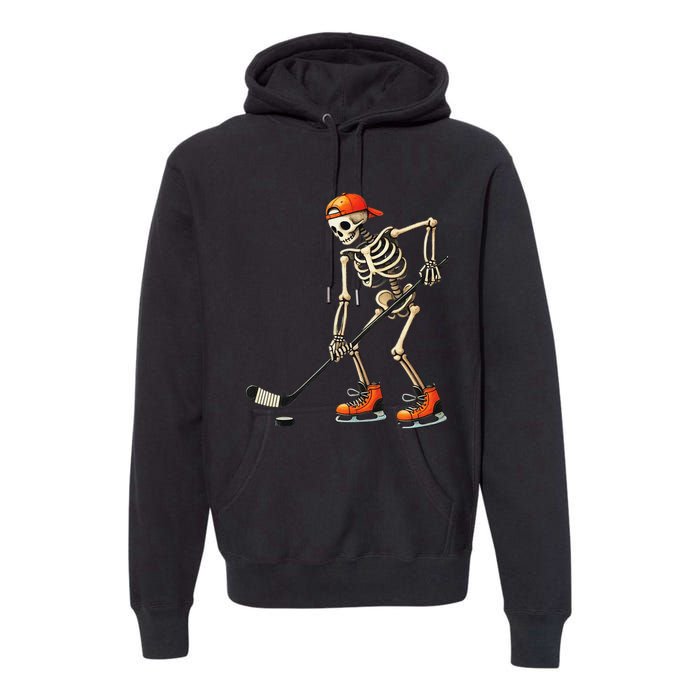 Skeleton Ice Hockey Halloween Costume Gift Premium Hoodie