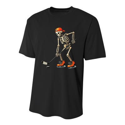 Skeleton Ice Hockey Halloween Costume Gift Youth Performance Sprint T-Shirt