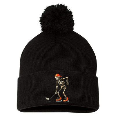 Skeleton Ice Hockey Halloween Costume Gift Pom Pom 12in Knit Beanie