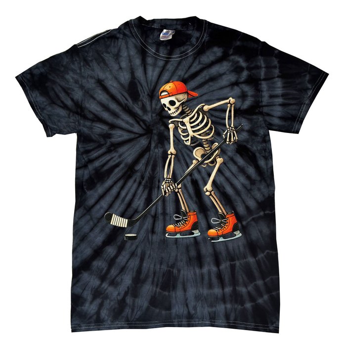 Skeleton Ice Hockey Halloween Costume Gift Tie-Dye T-Shirt