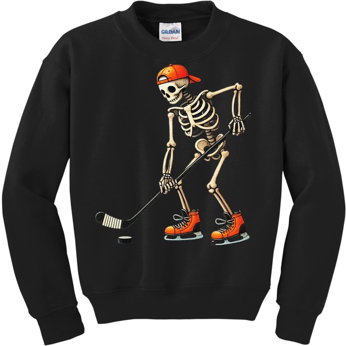 Skeleton Ice Hockey Halloween Costume Gift Kids Sweatshirt