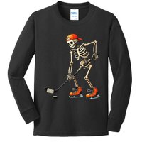 Skeleton Ice Hockey Halloween Costume Gift Kids Long Sleeve Shirt