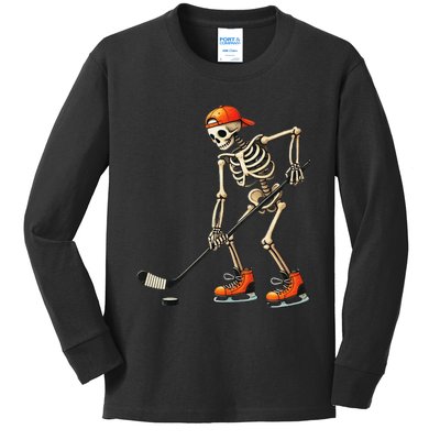 Skeleton Ice Hockey Halloween Costume Gift Kids Long Sleeve Shirt