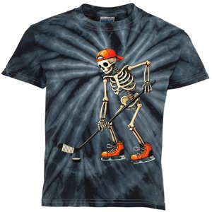 Skeleton Ice Hockey Halloween Costume Gift Kids Tie-Dye T-Shirt