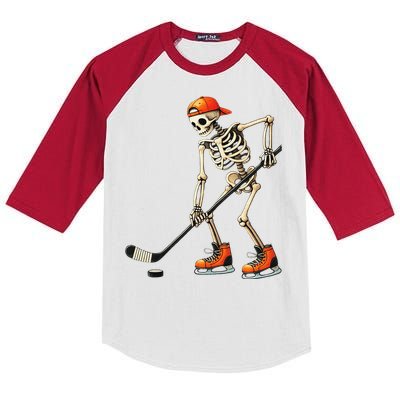 Skeleton Ice Hockey Halloween Costume Gift Kids Colorblock Raglan Jersey