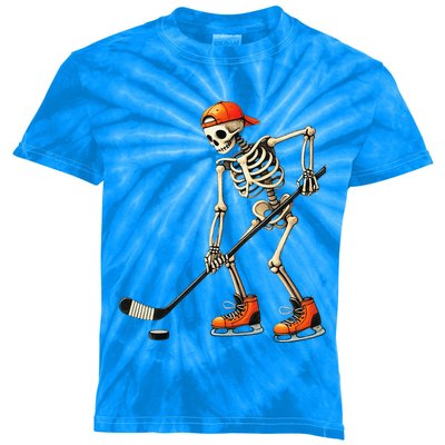 Skeleton Ice Hockey Halloween Costume Kids Tie-Dye T-Shirt