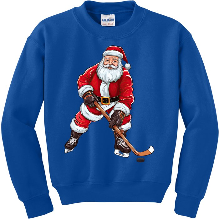 Santa Ice Hockey Santa Claus Playing Ice Hockey Christmas Funny Gift Kids Sweatshirt