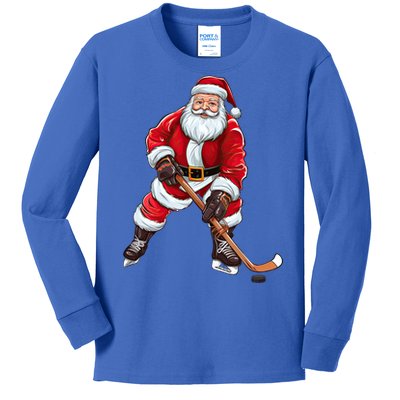 Santa Ice Hockey Santa Claus Playing Ice Hockey Christmas Funny Gift Kids Long Sleeve Shirt