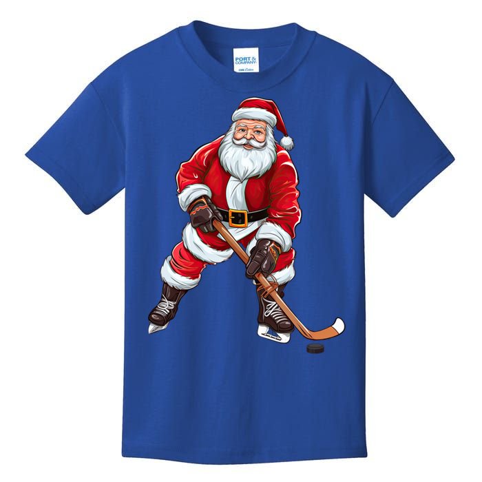 Santa Ice Hockey Santa Claus Playing Ice Hockey Christmas Funny Gift Kids T-Shirt