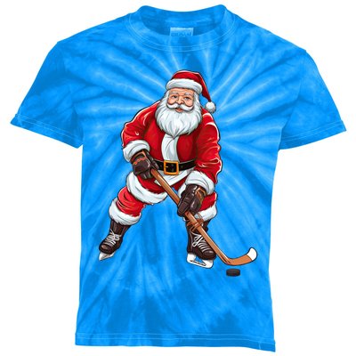 Santa Ice Hockey Santa Claus Playing Ice Hockey Christmas Funny Gift Kids Tie-Dye T-Shirt