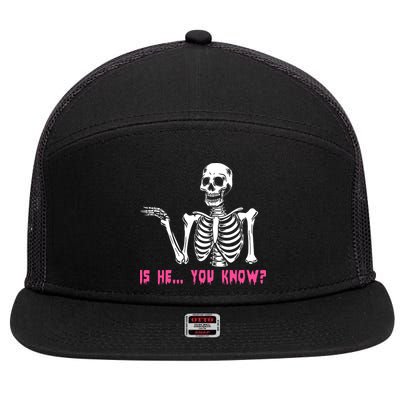 Skeleton Is He You Know Meme 7 Panel Mesh Trucker Snapback Hat