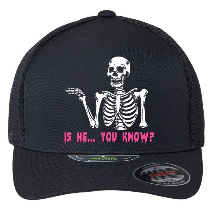 Skeleton Is He You Know Meme Flexfit Unipanel Trucker Cap