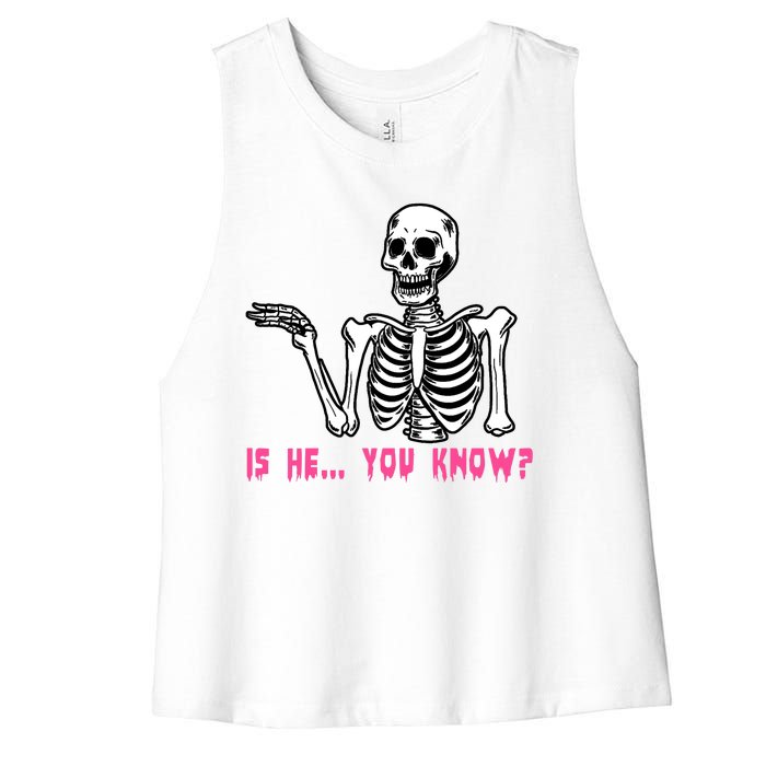 Skeleton Is He You Know Meme Women's Racerback Cropped Tank