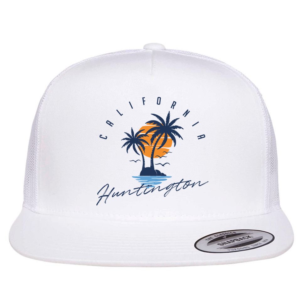 Summer In Huntington Beach Californa Flat Bill Trucker Hat