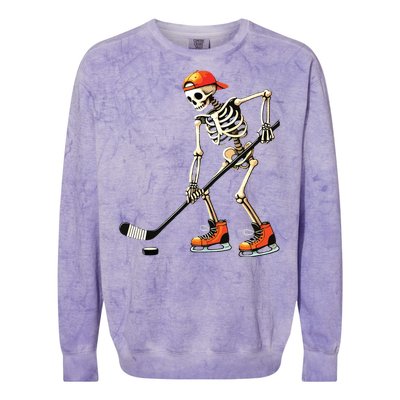 Skeleton Ice Hockey Halloween Colorblast Crewneck Sweatshirt