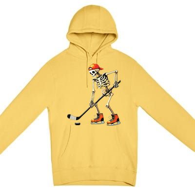 Skeleton Ice Hockey Halloween Premium Pullover Hoodie