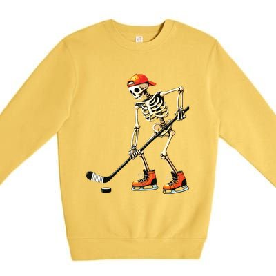 Skeleton Ice Hockey Halloween Premium Crewneck Sweatshirt