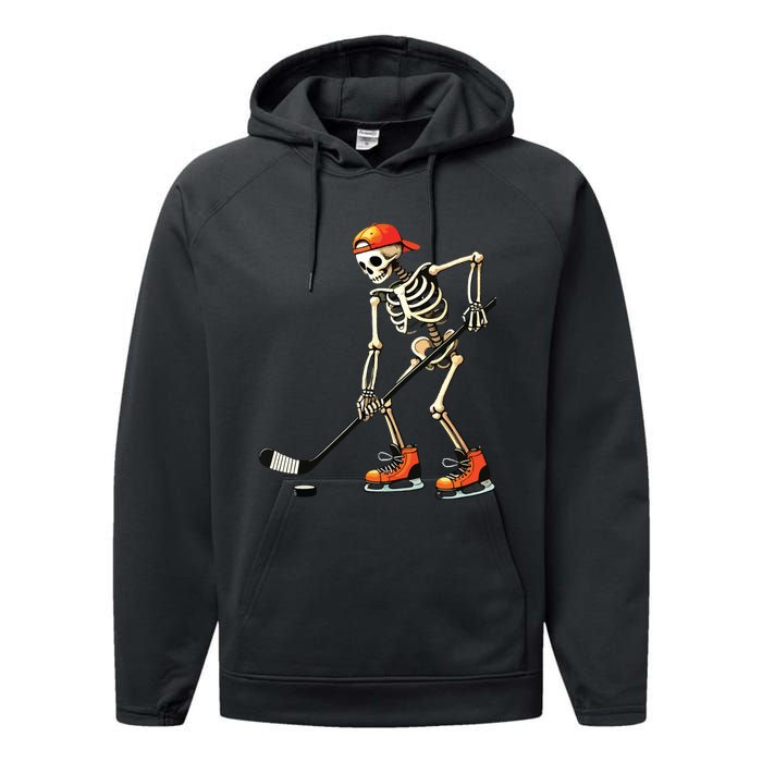 Skeleton Ice Hockey Halloween Performance Fleece Hoodie