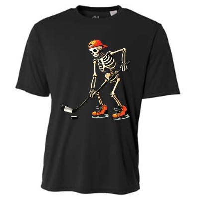 Skeleton Ice Hockey Halloween Cooling Performance Crew T-Shirt