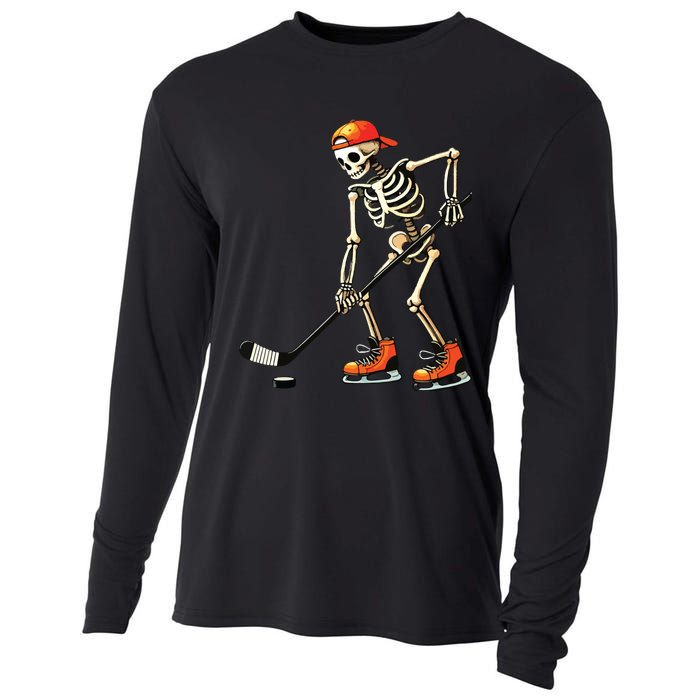 Skeleton Ice Hockey Halloween Cooling Performance Long Sleeve Crew