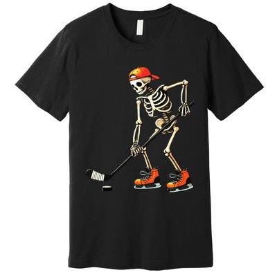 Skeleton Ice Hockey Halloween Premium T-Shirt