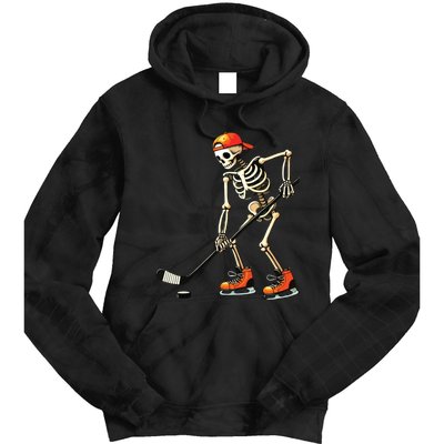 Skeleton Ice Hockey Halloween Tie Dye Hoodie