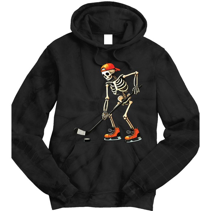 Skeleton Ice Hockey Halloween Tie Dye Hoodie