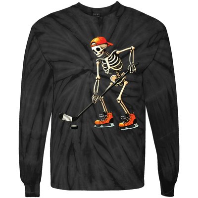 Skeleton Ice Hockey Halloween Tie-Dye Long Sleeve Shirt