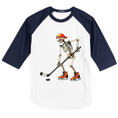 Skeleton Ice Hockey Halloween Baseball Sleeve Shirt