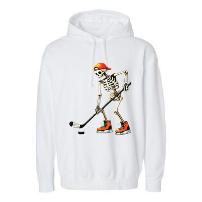 Skeleton Ice Hockey Halloween Garment-Dyed Fleece Hoodie