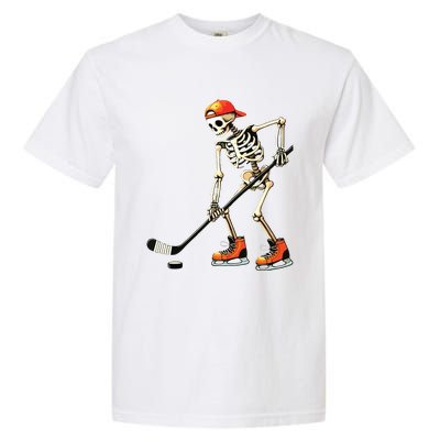 Skeleton Ice Hockey Halloween Garment-Dyed Heavyweight T-Shirt