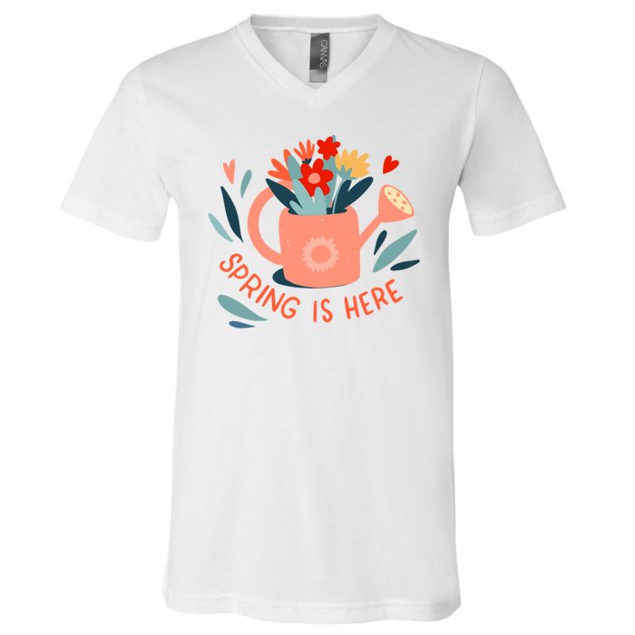 Spring Is Here Gardening Floral V-Neck T-Shirt