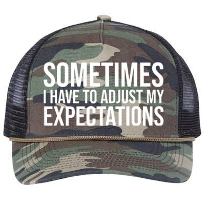 Sometimes I Have To Adjust My Expectations Funny Typography White Text Retro Rope Trucker Hat Cap