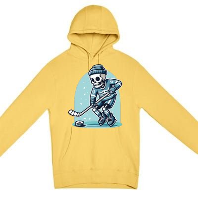 Skeleton Ice Hockey Premium Pullover Hoodie