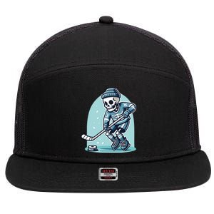 Skeleton Ice Hockey 7 Panel Mesh Trucker Snapback Hat