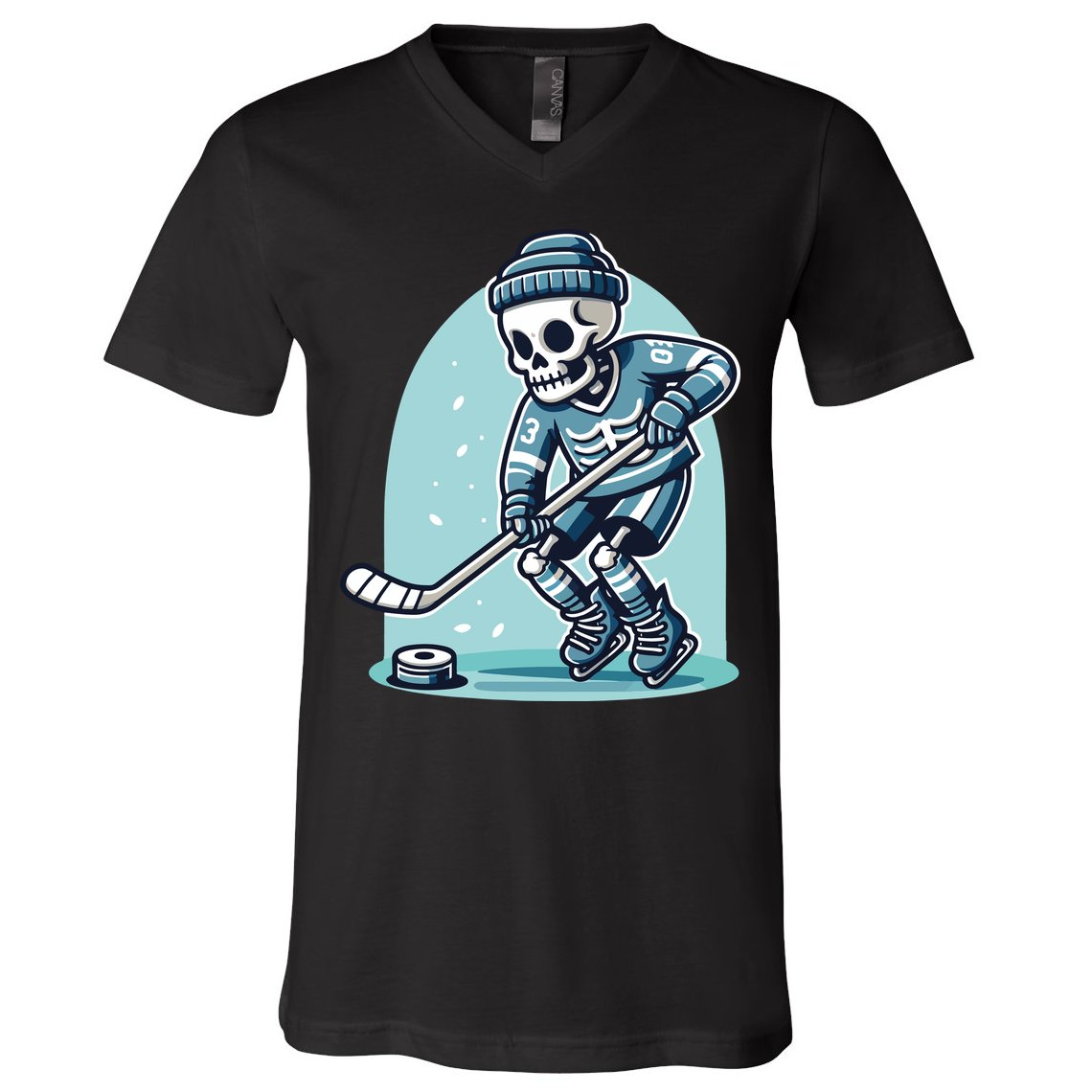 Skeleton Ice Hockey V-Neck T-Shirt
