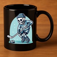 Skeleton Ice Hockey 11oz C Handle Ceramic Mug