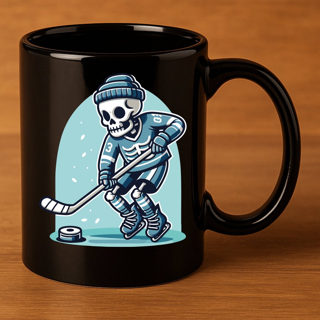 Skeleton Ice Hockey 11oz C Handle Ceramic Mug