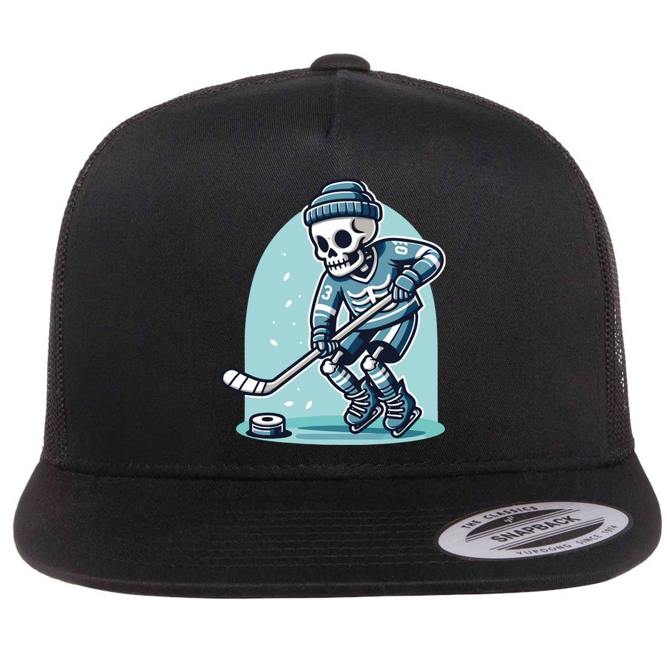 Skeleton Ice Hockey Flat Bill Trucker Hat